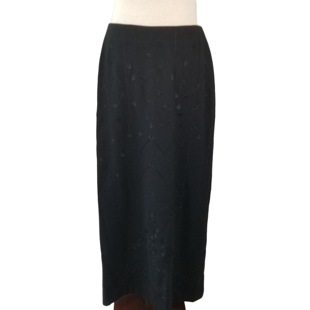 Talbots Black Floral Embroidery Wool Blend Maxi Skirt Special Stunning 4 P